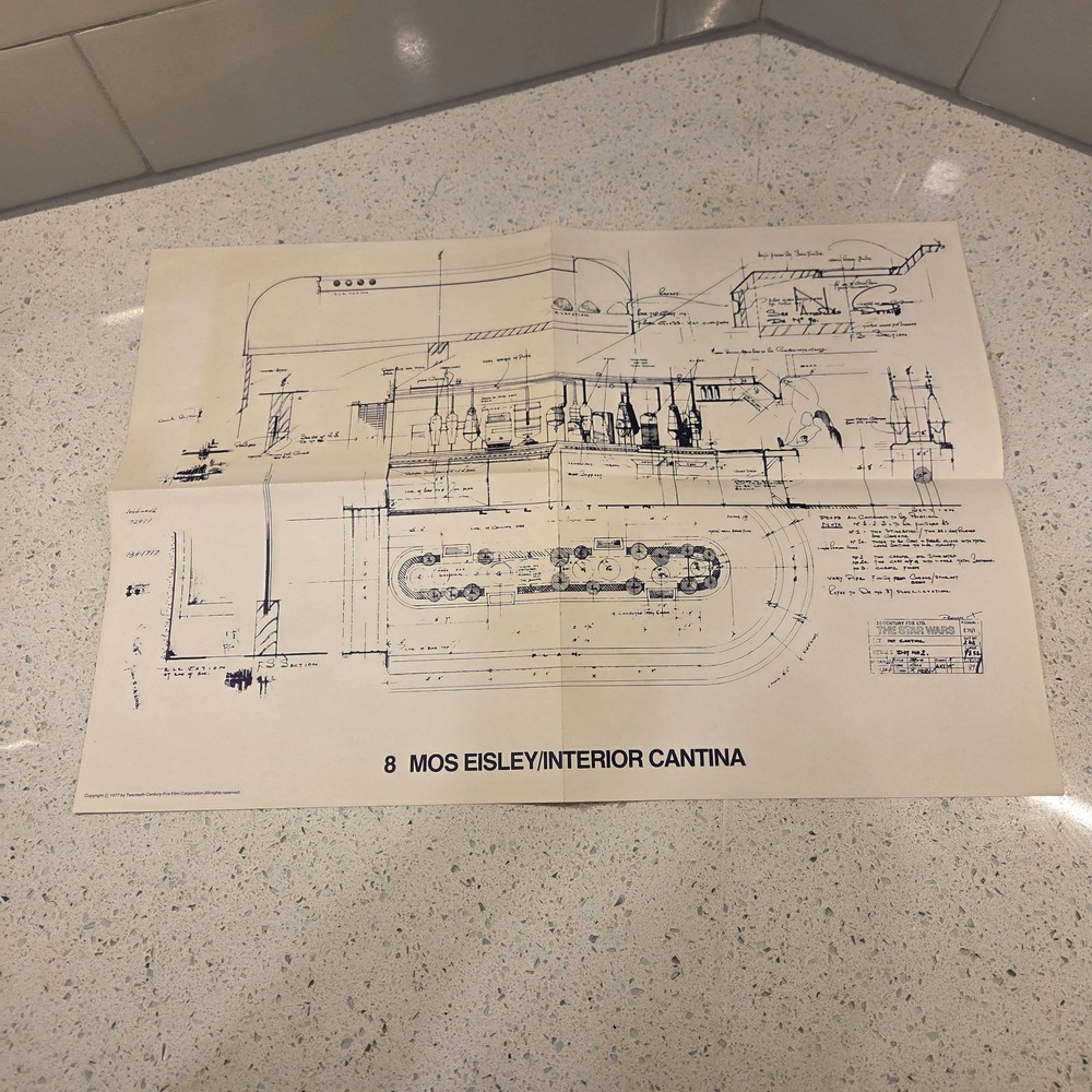 1977 Star Wars 8 Mos Eisley Cantina blueprint, vintage Memorabilia Poster